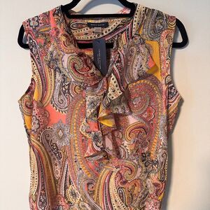 NWT Tommy Hilfiger Boho Colorful Paisley Print with Ruffle Sleeveless Top Size L